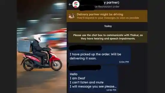 A heartwarming exchange between a woman and a delivery partner with hearing and speech impairments has captured widespread attention online. The woman, identified as Stuti, shared a screenshot on X with the caption, “Things men do for their family!” The screenshot also displayed a system note informing her that the delivery partner was deaf and mute, requesting her to use the in-app chat box for communication.
