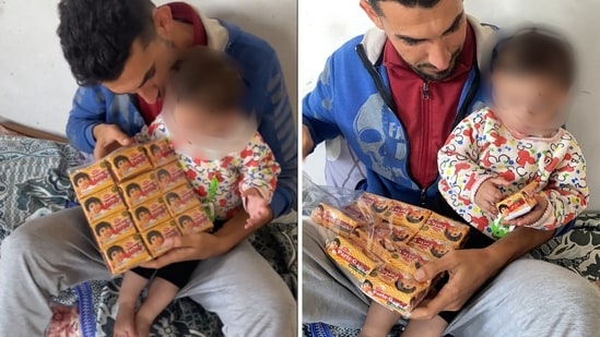 A man in Gaza claimed that prices of everyday items, including the Indian biscuit Parle-G, have been extremely steep due to the ongoing war in the country. A video of a kid receiving Parle-G, her favourite biscuits, from her father in Gaza has shocked social media. In the video, the man claims that the item is sold for ₹2,300 - a huge difference from its humble pricing in India - amid the ongoing Israel-Gaza war.