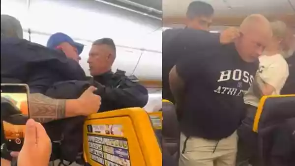 A Ryanair flight from London Luton to Alicante was forced to make an emergency landing in Toulouse, France, after a group of allegedly drunk British passengers caused major disruption on board. Videos shared on social media show French police boarding the plane and removing five men. Among them was passenger Daniel Ashley-Laws, also known online as Dan Rizz, who was dragged down the aisle by his ear as others clapped and sang “cheerio”, according to The New York Post.