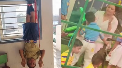 A shocking incident in Panipat, Haryana, has put a school under scrutiny. The bus driver and the principal of Srijan Public School were arrested after videos surfaced showing their alleged harsh treatment towards students. One of the most disturbing clips shows a 7-year-old boy tied and hung upside down from a classroom window.