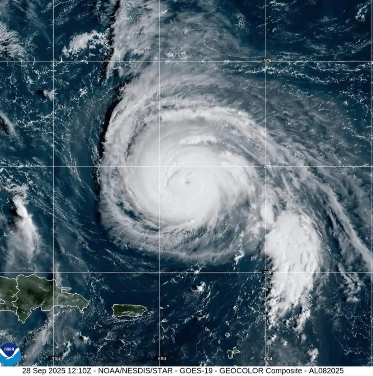 A weather system that is forecast to become Tropical Storm Imelda later in the day before approaching the coast of South Carolina as a hurricane early next week was causing disruption in the Bahamas and nearby islands on Sunday (September 28, 2025). Meanwhile, Hurricane Humberto weakened very slightly but remained a strong Category 4 storm in the Atlantic, threatening Bermuda.
