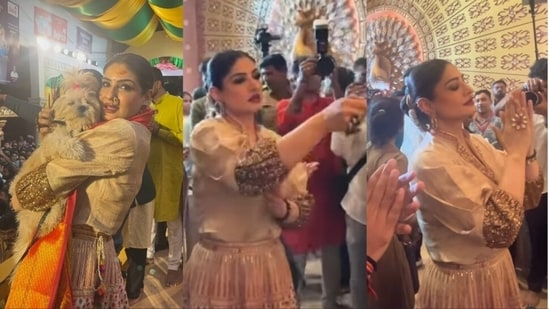 Actor Raveena Tandon has shared a video as she visited India's oldest Ganpati pandal. Taking to Instagram, Raveena posted the clip in which she performed aarti at the Shrimant Bhausaheb Rangari Ganpati. She was accompanied by her