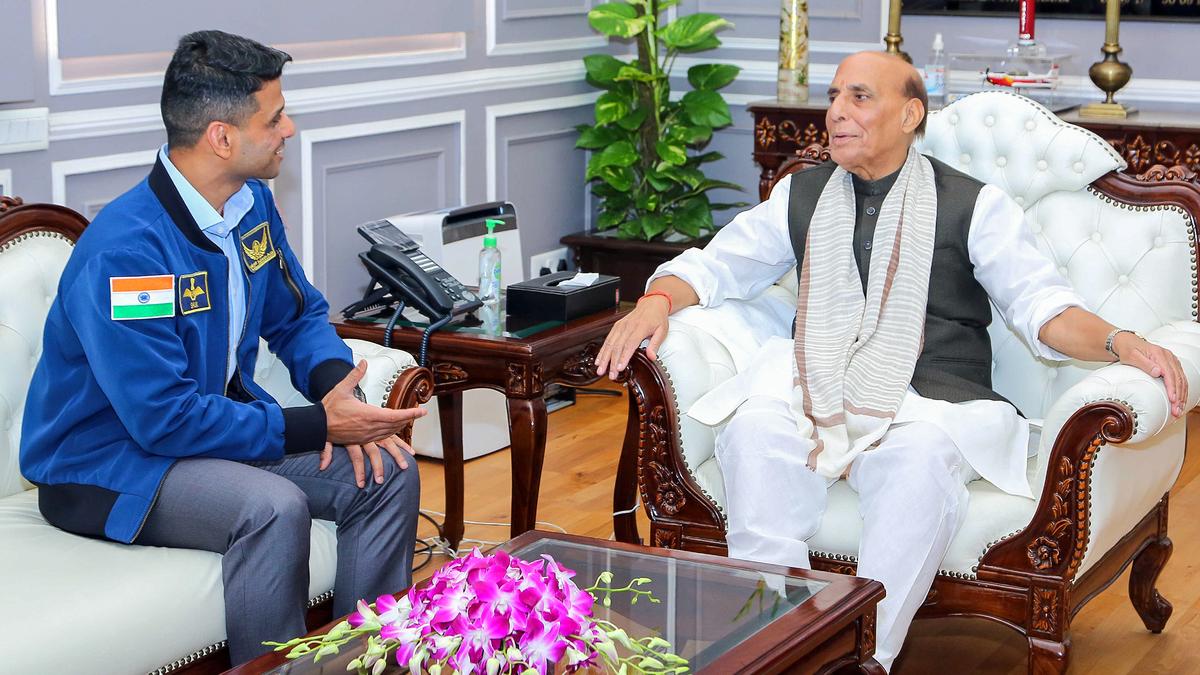 Defence Minister Rajnath Singh on Thursday (August 21, 2025) met Group Captain Shubhanshu Shukla, the first Indian astronaut to board the International Space Station (ISS), and congratulated him on his landmark achievement. Calling it a “major milestone” in India's human spaceflight journey, Mr. Singh lauded Group Captain Shukla's contribution through vital scientific experiments conducted in orbit, and praised his role in advancing India's space research and exploration capabilities. He expressed confidence that the astronaut's inspiring journey will motivate young Indians to pursue careers in science, technology and space.