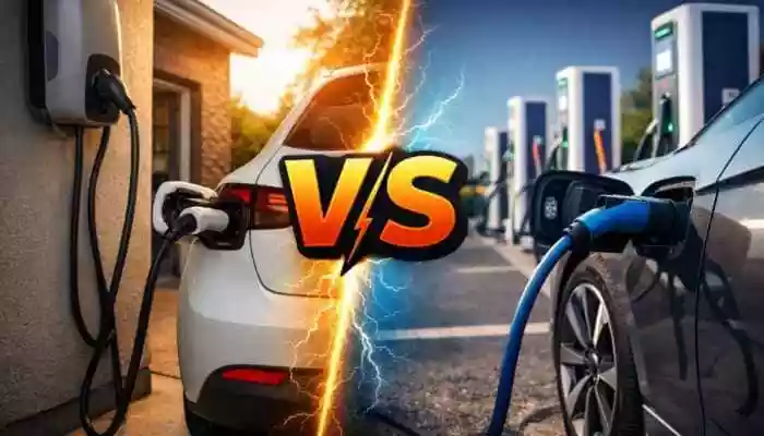 Electric car charging at home vs public charging