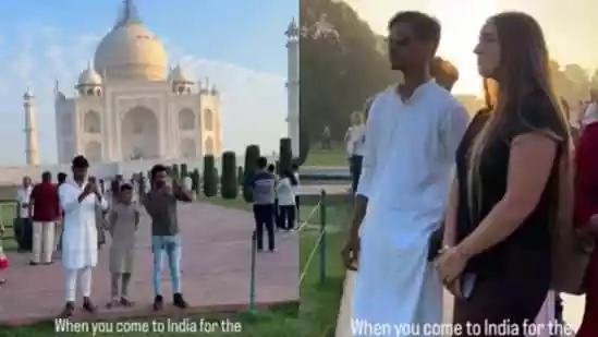 Foreign woman amused after becoming ‘tourist attraction’ at Taj Mahal