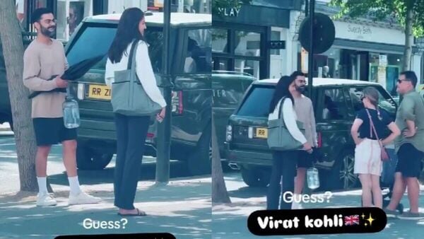 Former Indian captain Virat Kohli seems to be happy with his life in the United Kingdom as the star cricketer along with his wife and Bollywood actor Anushka Sharma were spotted having a great time interacting with the locals on the streets in London, the video of which went viral on social media. Dressed casually in shorts and holding and umbrella and a water bottle, Kohli and Anushka beautifully blended with the locals as the duo had a light-hearted chat and laughter with a local passerby.