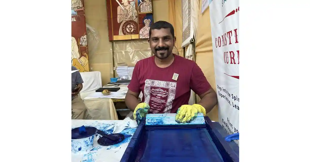 “Have you seen the Constitution?” Vinay Kumar, 40, asked everyone who looked into the stall as he pointed to the tome resting on a wooden stand. Visitors to the “Constitution Curious” stall at the Durgotsab puja pandal in Delhi's Greater Kailash neighbourhood gasped on discovering a replica of the original Indian Constitution, as calligraphed by Prem Behari Narain Raizada and illustrated by Nandalal Bose.“Have you seen the Constitution?” Vinay Kumar, 40, asked everyone who looked into the stall as he pointed to the tome resting on a wooden stand.Visitors to the “Constitution Curious” stall at the Durgotsab puja pandal in Delhi's Greater Kailash neighbourhood gasped on discovering a replica of the original Indian Constitution, as calligraphed by Prem Behari Narain Raizada and illustrated by Nandalal Bose.Kumar invited them to flip through its pages and take in a piece of history. In addition to going through the not-so-little book, visitors could take a short quiz based on the Constitution and win a prize. Or they could print for themselves a copy of the preamble using a screen-printing contraption made by Kumar.