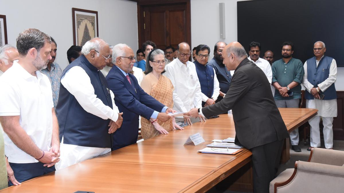 INDIA bloc's Vice-Presidential nominee and former Supreme Court Judge B. Sudershan Reddy filed his nomination on Thursday (August 21, 2025) in the presence of Congress president Mallikarjun Kharge, Congress Parliamentary Party chairperson Sonia Gandhi and Lok Sabha Leader of Opposition Rahul Gandhi.