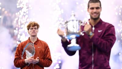 Jannik Sinner knows he's currently all but lacking against the mighty Carlos Alcaraz. But, the World No. 2 stated he is confident that it is only a matter of time before his improvements click on court against the Spaniard. So far in 2025, tennis's electric duo have met five times. Alcaraz holds the edge, winning four of those encounters, while Sinner has managed just one. Overall, the Spaniard leads their head-to-head 10–6, with a narrow 3–2 advantage in Grand Slam meetings.