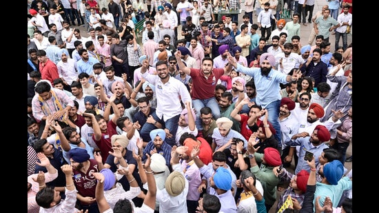 Just two days after National Students Union of India (NSUI) had flouted the sticker ban inside the Panjab University (PU) campus by littering Students Centre during a rally, Association of Students for Alternative Politics (ASAP) also followed the suit, breaking traffic rules and littering the road leading to the centre on Thursday.