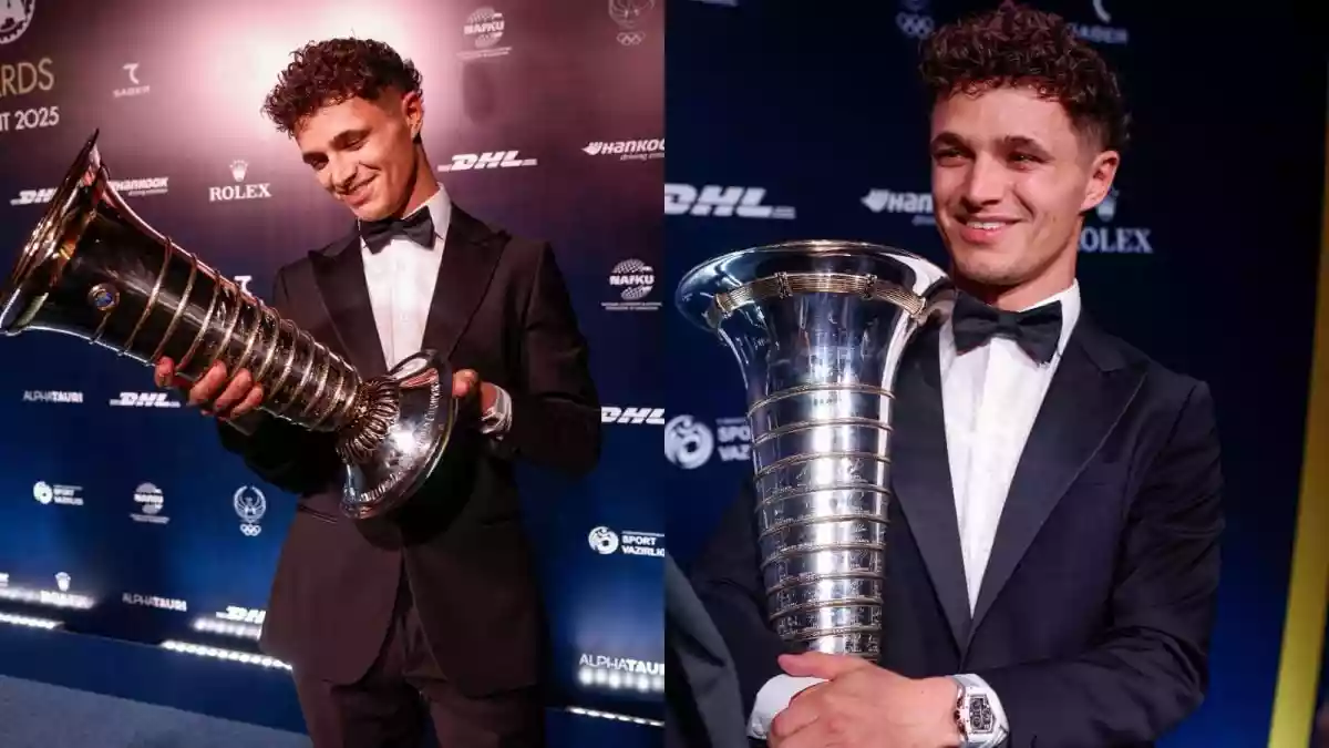 Lando Norris Lifts F1 Championship Trophy In Tashkent