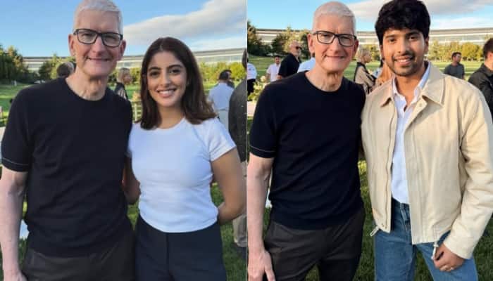 Navya Naveli Nanda and singer Armaan Malik met Apple CEO Tim Cook at Apple's iconic headquarters in California. <strong>Apple Event 2025</strong>: Navya Naveli Nanda and singer Armaan Malik met Apple CEO Tim Cook at Apple's iconic headquarters in California.