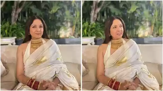Neena Gupta at 66 stuns in saree and halter blouse at Vijay-Rashmika reception