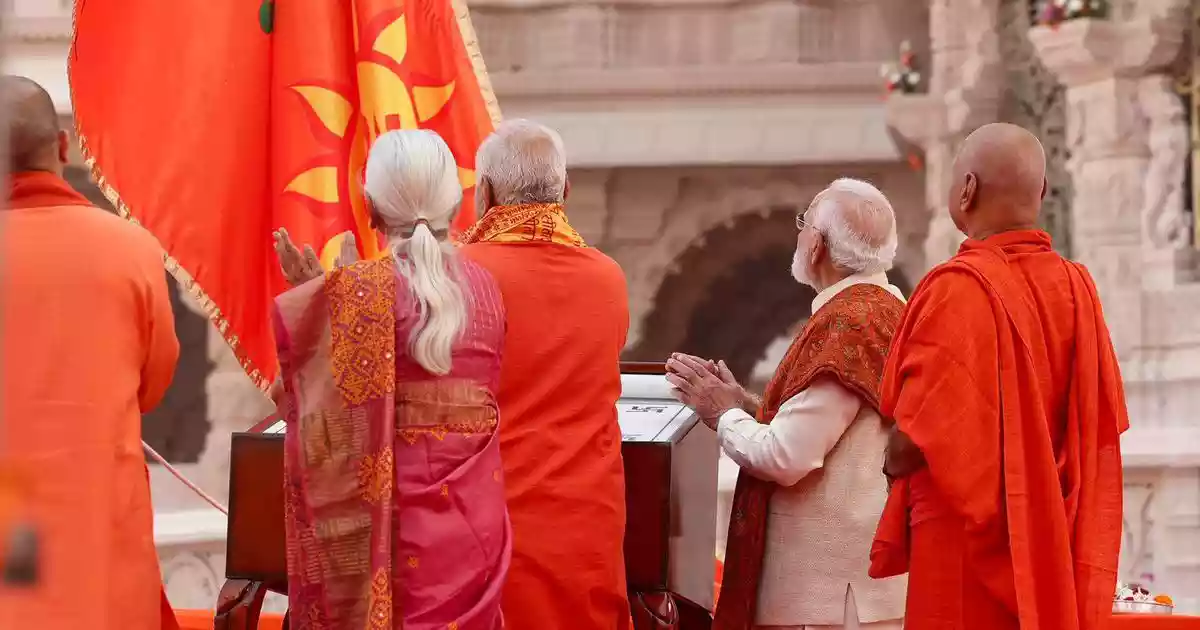 PM Modi hoists saffron flag atop Ram temple