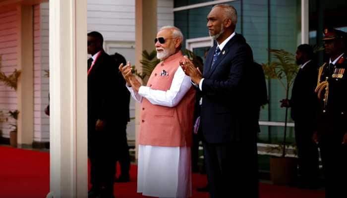 Prime Minister Narendra Modi landed in the Maldives on Friday as a part of his second leg of the two-nation visit. PM Modi has been invited by Maldivian President Mohamed Muizzu and will attend the country's 60th Independence Day celebrations as the Guest of Honour. He received a welcome from President Muizzu and senior ministers from the government upon his arrival. The Maldivian capital, Male, wore a festive look on Friday, adorned with large posters, colourful banners, and fluttering Indian flags, as the island nation geared up to welcome Prime Minister Narendra Modi for his two-day state visit.