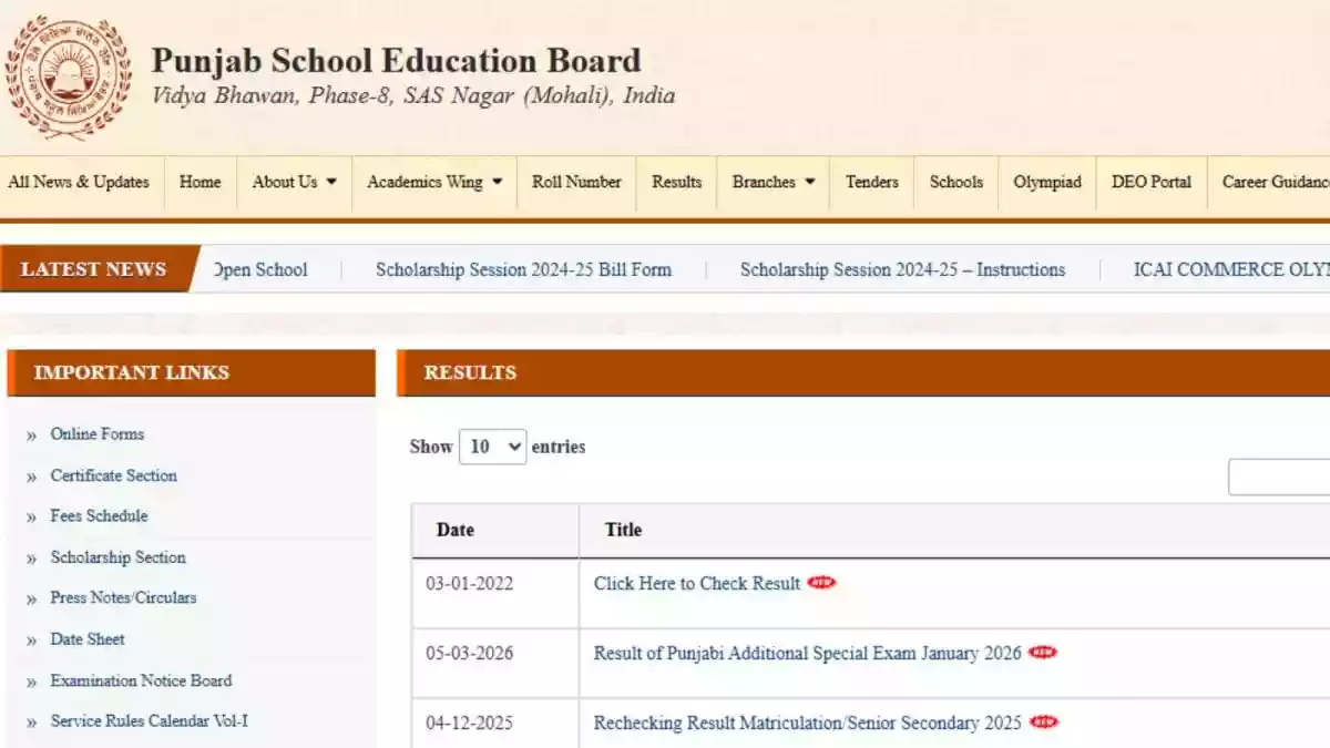 PSEB Punjab Board 10th Result 2026 Today LIVE