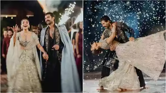 Rashmika Mandanna stuns in shimmery lehenga at magical sangeet with Vijay