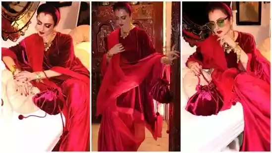 Rekha at 71 redefines festive glamour in red saree
