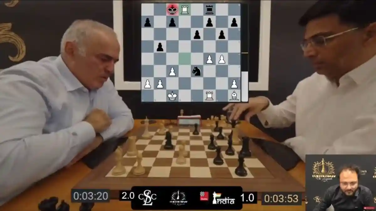 Russian chess Grand Master Garry Kasparov was spotted making a pre-move against Viswanathan Anand during their encounter at the Clutch Chess: Legends event on Wednesday, a clip of which has now gone viral on social media. The two legendary GMs are taking on each other in the Fischer Random format.Russian chess Grand Master Garry Kasparov was spotted making a pre-move against Viswanathan Anand during their encounter at the Clutch Chess: Legends event on Wednesday, a clip of which has now gone viral on social media. The two legendary GMs are taking on each other in the Fischer Random format.The Anand-Kasparov clash marks the first competitive encounter between the Indian and Russian GMs since 2021 and their first extended game against each other in 30 years.The exhibition tournament will happen at the expanded Saint Louis Chess Club, Missouri from October 8 to 10.At the Saint Louis Chess Club, Anand and Kasparov will face off in 12 Chess960 (Fischer Random) games, featuring rapid and blitz time controls and an innovative scoring system that increases the stakes each day.