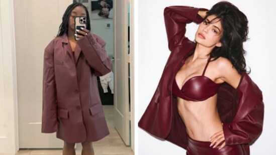 Simone Biles called out Kylie Jenner's Khy clothing line for its sizing after trying on an oversized blazer that didn't fit. Simone Biles is not a fan of Kylie Jenner's clothing line Khy's sizing. The Olympian took to Instagram on Wednesday to share a hilarious selfie, in which she is seen wearing an oversized faux leather blazer. She called the outfit's fitting a “crime” before comparing the comical look to a meme featuring Gigi Hadid.