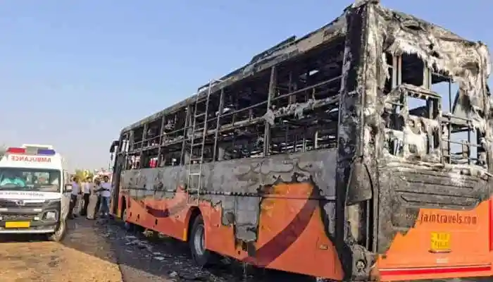 <strong>Jaipur (Rajasthan):</strong> A deadly fire engulfed a moving AC sleeper bus on the Jaisalmer-Jodhpur highway on Tuesday afternoon, trapping passengers inside when the door automatically locked. Smoke and flames spread quickly, forcing many to break windows to escape. Rescue efforts were delayed for nearly 50 minutes until the Army arrived with a JCB to break the gate and evacuate survivors.<strong>Jaipur (Rajasthan):</strong> A deadly fire engulfed a moving AC sleeper bus on the Jaisalmer-Jodhpur highway on Tuesday afternoon, trapping passengers inside when the door automatically locked. Smoke and flames spread quickly, forcing many to break windows to escape. Rescue efforts were delayed for nearly 50 minutes until the Army arrived with a JCB to break the gate and evacuate survivors.Kastur Singh, a local liquor shop owner from Thiyat village and one of the first at the scene, described the horror. “I saw 16 people being pulled out of the bus, while others inside had already died. The victims ranged from an eight-year-old child to a 79-year-old,” he said.