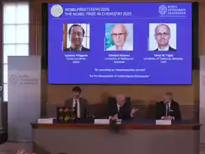Susumu Kitagawa, Richard Robson, and Omar Yaghi were awarded the 2025 Nobel Prize in Chemistry for developing metal-organic frameworks (MOFs). These materials feature large cavities allowing molecules to pass through, enabling applications like water harvesting from desert air, pollutant removal, and carbon capture. Their work provides new avenues for chemical problem-solving.Susumu Kitagawa, Richard Robson, and Omar Yaghi were awarded the 2025 Nobel Prize in Chemistry for developing metal-organic frameworks (MOFs). These materials feature large cavities allowing molecules to pass through, enabling applications like water harvesting from desert air, pollutant removal, and carbon capture. Their work provides new avenues for chemical problem-solving.The trio comprising Susumu Kitagawa, Richard Robson and Omar M. Yaghi bagged the 2025 Nobel Prize in Chemistry by the Royal Swedish Academy of Sciences for creating new rooms for chemistry. The three individuals created metal–organic frameworks that contain large cavities in which molecules can flow in and out. <br><br>The development has helped researchers to harvest water from desert air, extract pollutants from water, capture carbon dioxide and store hydrogen. The three scientists have provided chemists with new opportunities for solving some of the challenges we face.<br><br>Their story is of curiosity, persistence, and an unlikely collaboration that connected three very different minds.<br><br><strong>Also read: Nobel Prize 2025 in Chemistry awarded to Susumu Kitagawa, Richard Robson & Omar M. Yaghi for development of 'metal–organic frameworks '<br></strong><br><h4>Richard Robson</h4>In 1974, Richard Robson, who was teaching at the University of Melbourne, Australia, had been tasked with turning wooden balls into models of atoms, so students could create molecular structures. For this to work, he needed the university's workshop to drill holes in them, so that wooden rods – the chemical bonds – could be attached to the atoms. However, the holes could not be randomly placed. <br><br>When the workshop returned the wooden balls, he tested building some molecules. This was when he had a moment of insight: there was a vast amount of information baked into the holes' positioning. This insight led to his next idea: what would happen if he utilised the atoms' inherent properties to link together different types of molecules, rather than individual atoms? Could he design new types of molecular