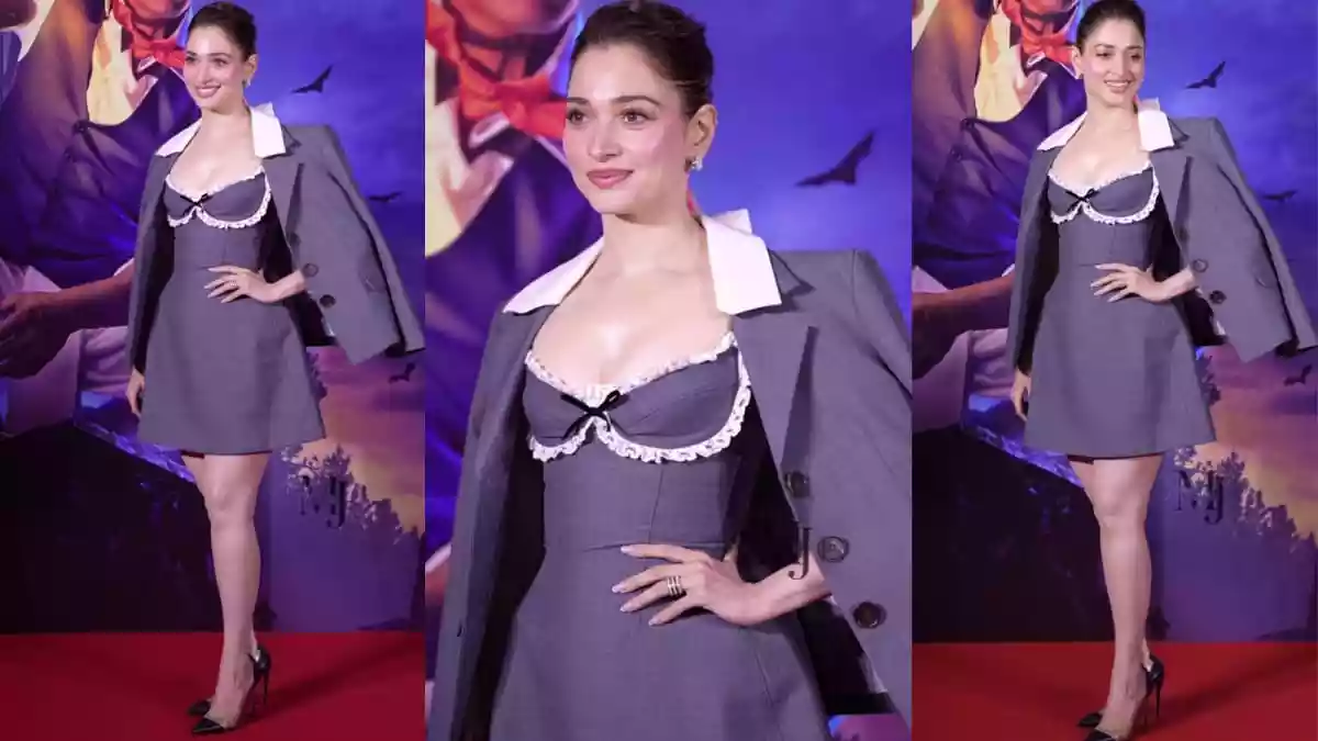 Tamannaah Bhatia's Textured Mini Dress And Statement Lapel Jacket Look Is Pure Fashion Drama