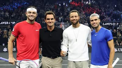 Tennis legend Roger Federer and NBA icon Steph Curry added a coat of sheen to the Laver Cup on Sunday as the duo walked out to the court for the coin toss in a moment that evoked a raucous ovation from the California crowd. 20-time Grand Slam winner Federer and 4-time NBA champion Curry graced the event between Andre Agassi's Team World and Yannik Noah's Team Europe.