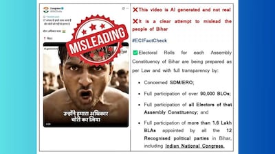 The Election Commission of India (ECI) on Saturday slammed the Congress party over a video shared on social media, calling it AI-generated and “not real