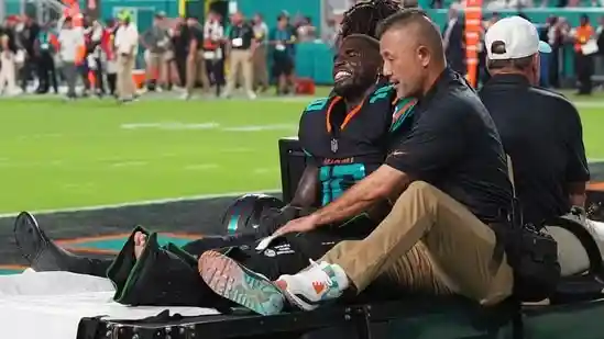 The Miami Dolphins could be without Tyreek Hill for a long stretch. The 31-year-old was carted off during the Monday clash against the New York Jets after his left leg bent awkwardly on a tackle following a catch. The team ruled him out with a knee injury and said he was taken to a local hospital for imaging and evaluation. ESPN's Adam Schefter reported the Dolphins fear Hill suffered a dislocated knee.