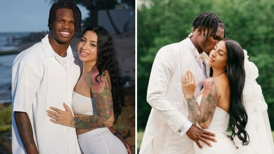 Travis Hunter’s wife, Leanna Lenee, has landed in fresh controversy after fans noticed a tattoo on her finger in a viral photo of the couple. Travis Hunter’s wife, Leanna Lenee, has landed in fresh controversy after eagle-eyed netizens noticed that she has a money sign tattoo on her ring finger. Hunter and Lenee have faced quite a bit of trolling since their recent wedding, especially after a viral video appeared to show Lenee seemingly dodging a kiss from her husband during their first dance, but the couple have stayed silent on the negativity so far.