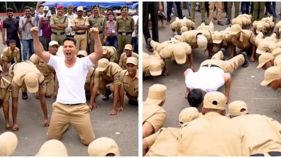 Varun Dhawan had a fun time interacting with young cadets from the Indian Army on the set of Border 2. The actor is shooting at the National Defence Academy. Actor Varun Dhawan is currently shooting for the third schedule of Border 2 at the National Defence Academy (NDA) in Pune. The actor took to his Instagram account on Monday to share a light-hearted moment on set where he interacted with young army cadets and for a spontaneous push-ups challenge. (Also read: Varun Dhawan, Ahan Shetty take metro ride after getting lost in Pune on a ‘crazy night’. Watch)