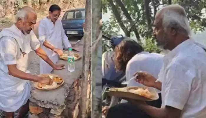 Viral Pic: Rajinikanth was spotted enjoying his food from pattal on roadside during his trip to Rishikesh. New Delhi: Expect thalaiva to surprise you at any moment on and off-screen both. With his actioners, he sets out on breaking records and scripting history while with his real persona - he continues to win hearts of his fans. The megastar has taken a brief spiritual break at Swami Dayananda's ashram in Rishikesh, Uttarakhand. A picture of the biggest Indian star has now gone viral on social media where he can be seen relishing simple food from a pattal.Viral Pic: Rajinikanth was spotted enjoying his food from pattal on roadside during his trip to Rishikesh.New Delhi: Expect thalaiva to surprise you at any moment on and off-screen both. With his actioners, he sets out on breaking records and scripting history while with his real persona - he continues to win hearts of his fans. The megastar has taken a brief spiritual break at Swami Dayananda's ashram in Rishikesh, Uttarakhand. A picture of the biggest Indian star has now gone viral on social media where he can be seen relishing simple food from a pattal.