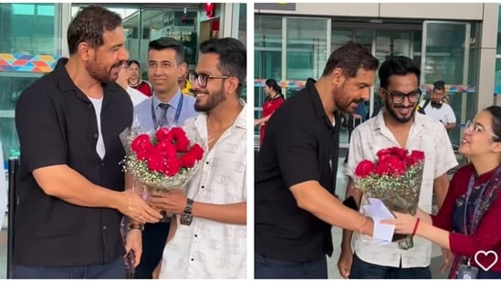 When a fan gave John Abraham a flower bouquet at the airport, he asked his permission before gifting the same to a female airport staff. Actor John Abraham is winning hearts on social media with his sweet gesture towards a female airport staff member. The actor was spotted exiting the Mumbai airport on Thursday morning, when he gave a flower bouquet to the staff member, who seemed surprised to receive the unexpected gift from him. (Also read: ‘We aren’t opposing release of Kamal Haasan's Thug Life in Karnataka, we'll accept SC order': Pro-Kannada organisation)