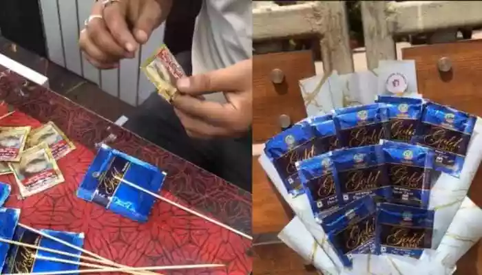 Woman Gifts Boyfriend Gutka Bouquet