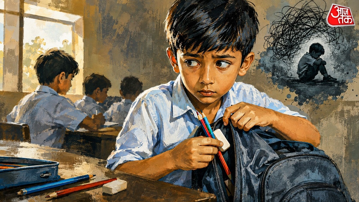 बच्चा पेंसिल चुराकर लाता है