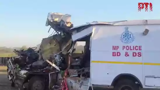 Four bomb squad personnel were killed after their vehicle collided with a container truck in Madhya Pradesh's Sagar district on Wednesday