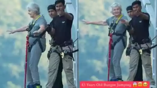 82-year-old woman takes plunge at India’s highest bungee jump in Rishikesh