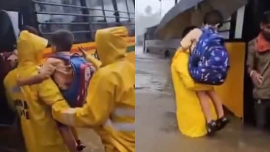 A dramatic video showed Mumbai police rescuing school children from a school bus stuck on a flooded road in Matunga amid incessant heavy rain in the city. The viral video captured the police personnel carrying the schoolchildren in their arms out of the bus as they waited anxiously on the flooded road.