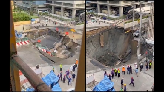 A giant sinkhole opened up in Thailand's capital city, Bangkok, on Wednesday, swallowing part of a busy street and forcing local evacuations. Viral videos show the ground in front of a hospital collapsing, pulling down electricity poles and damaging water pipes. While no injuries were reported, officials confirmed that three vehicles were damaged.
