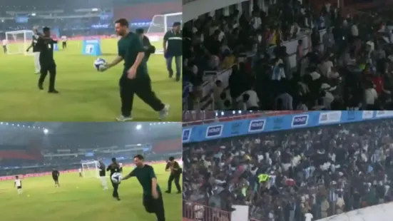 Eight-time Ballon d'Or winner Lionel Messi sent fans at the Rajiv Gandhi Stadium in Hyderabad on Saturday into a tipsy as he delighted the audience with a