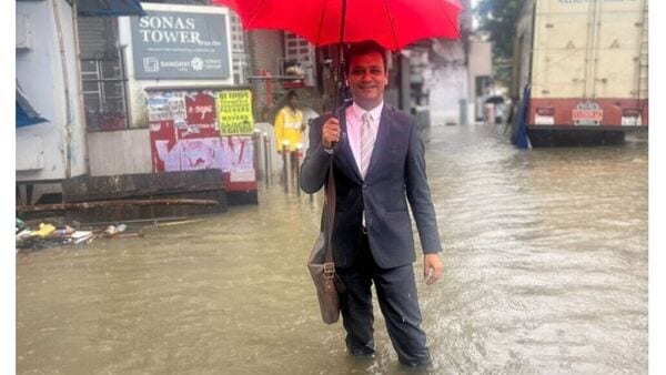 A Mumbai resident and Alpha Capital senior partner shared a post on social media showing his diligence and commitment to work despite heavy rainfall and IMD's red alert. Undeterred by inclement weather conditions and knee-deep rainwater, he decided to head for a meeting on August 18.