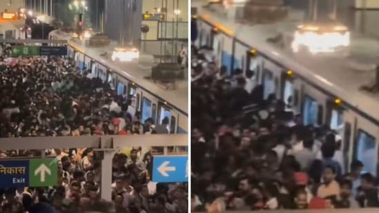 A video of a huge crowd trying to board a single train at a metro station has horrified the internet. It shows a scene from the Sikandarpur Metro Station, an interchange station for passengers travelling between Gurgaon and Delhi. The video shows a sea of people standing at the platform waiting for a train to arrive. The next shot shows the metro with its doors open and people struggling to board it. As the clip goes on, people are seen stuck outside the platform.