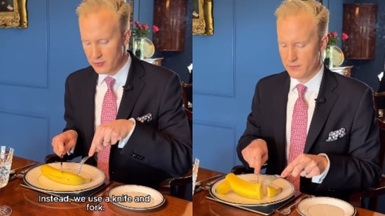 A viral video of a British etiquette coach slicing a banana with cutlery has stirred laughter online. A British etiquette coach has ignited a spirited online debate after demonstrating what he claims is the “proper” way to eat a banana — not with your hands, but with cutlery.
