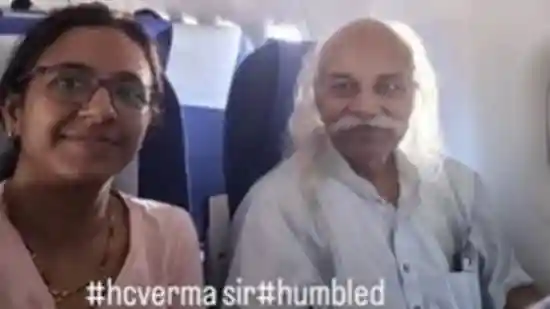 A woman recently experienced an unforgettable moment midflight when she discovered that the person seated nearby was none other than renowned physicist and author of the widely celebrated textbook Concept of Physics, Harish Chandra Verma. (Also read: Internet celebrates as popular physicist, textbook author HC Verma conferred Padma Shri award)A woman recently experienced an unforgettable moment midflight when she discovered that the person seated nearby was none other than renowned physicist and author of the widely celebrated textbook Concept of Physics, Harish Chandra Verma.(Also read: Internet celebrates as popular physicist, textbook author HC Verma conferred Padma Shri award)Shilpa Trivedi captured the serendipitous encounter in a short Instagram video, writing, “Realised midair that we have a legend travelling with us.” She further captioned the clip, “Knowledgeable professor HC Verma Sir... so happy to meet him... simplicity, so much to learn...” The video shows a calm and humble Professor Verma seated on the flight.