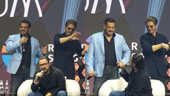 Aamir Khan looks disappointed as Shah Rukh Khan interrupts his song midway