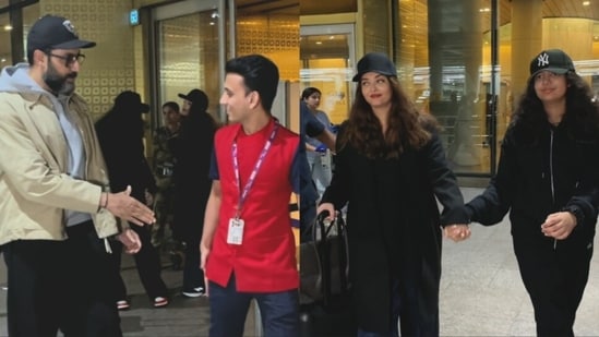 Actor-couple Aishwarya Rai and Abhishek Bachchan made a rare appearance together at the Mumbai airport as they returned from their vacation. Several pictures and videos of the couple emerged on social media platforms. Their daughter, Aaradhya Bachchan, also accompanied them.