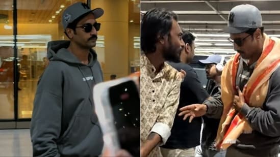 Actor Vicky Kaushal, who recently returned to Mumbai with Ranbir Kapoor, was honoured at the airport. Several videos and pictures of the actor receiving gifts emerged on social media platforms. In a video, Vicky was seen folding his hands as a fan gave him a shawl. Next, he was seen taking off his shoes as the person gifted him a small statue of Chhatrapati Sambhaji Maharaj. He also posed with his fan for the camera. For the travel, Vicky wore a grey hoodie, pants and shoes.