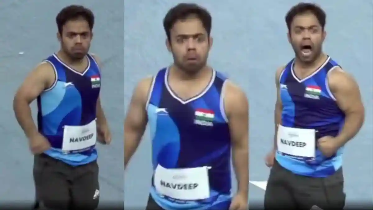 After registering a throw of 45.46 m, Navdeep celebrated in an aggressive manner, and the clip of his celebration is now going viral on the internet. Last year in the Para Olympics, Navdeep won gold medal for India. Navdeep's best attempt of 45.46m was only good enough for a silver as Iran's Sadegh Beit Sayah's massive 48.86m throw fetched him the gold.After registering a throw of 45.46 m, Navdeep celebrated in an aggressive manner, and the clip of his celebration is now going viral on the internet.Last year in the Para Olympics, Navdeep won gold medal for India.<strong>Sadegh Beit Sayah wins gold</strong>Navdeep's best attempt of 45.46m was only good enough for a silver as Iran's Sadegh Beit Sayah's massive 48.86m throw fetched him the gold.The 24-year-old Navdeep seemed to be warming up nicely when his third attempt of 45.46m — his season's best — put him head and shoulders above the rest of the field, except for Sayah.However, the Paris Paralympics gold medallist in F41 category (athletes with short stature) could not take his game to the next level as his fourth attempt fetched him 44.87, while he fouled the last two.