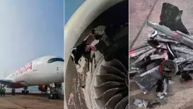 An Air India aircraft, which was operating between New Delhi and New York, suffered substantial damage to one of its engines this morning after it sucked in a